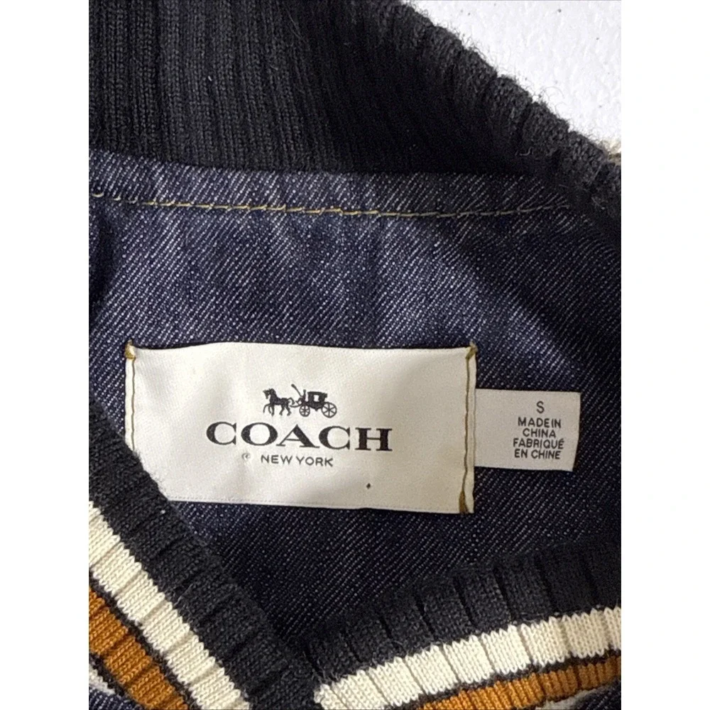 Coach‎ Denim Varsity Jacket Womens Small Dark Wash Blue Embroidered Cutesy Girly
